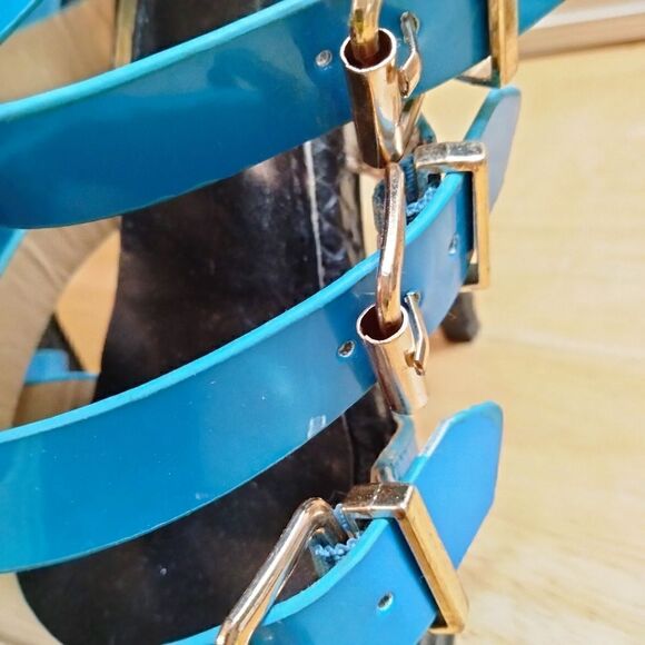 Scene ABREA Stilettos Black with Multiple Blue Straps and Buckles Size 8 - Picture 6 of 13